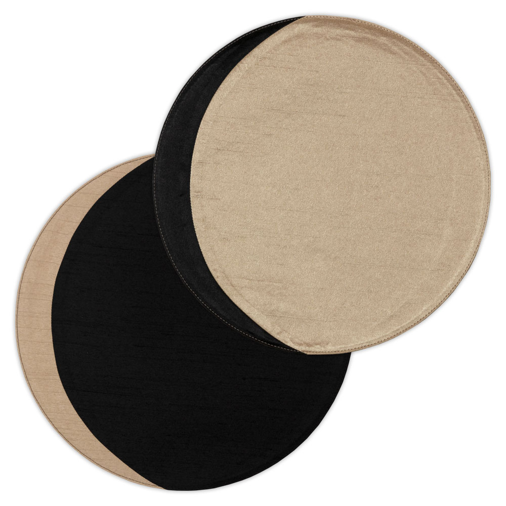 百道発信 かぐ夜 三日月サークルM ゴールド×ブラック (IKI-1499) リバーシブルティーマット・モーニングマット ミニランチョン φ26cm 福岡県の布製品 Fabric tea mat Fukuoka craft