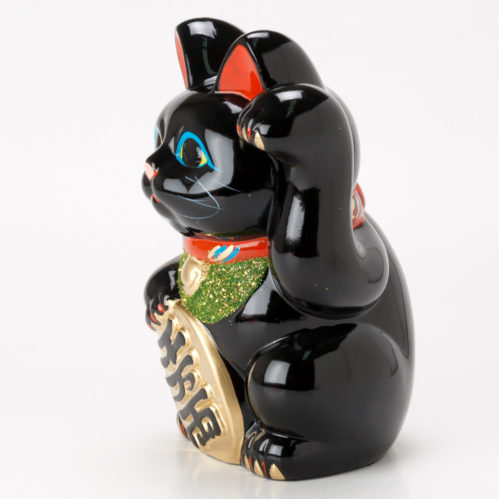 常滑焼 招き猫 6号小判黒猫貯金箱 左手上げ 高さ19cm 開運招福 家運隆盛 商売繁盛 千客万来 愛知県の工芸品