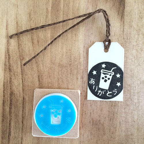 列車のヘッドマーク風はんこ アイスコーヒーのありがとう 消しゴムはんこ ただのやまもと Train signboard hanko stamp