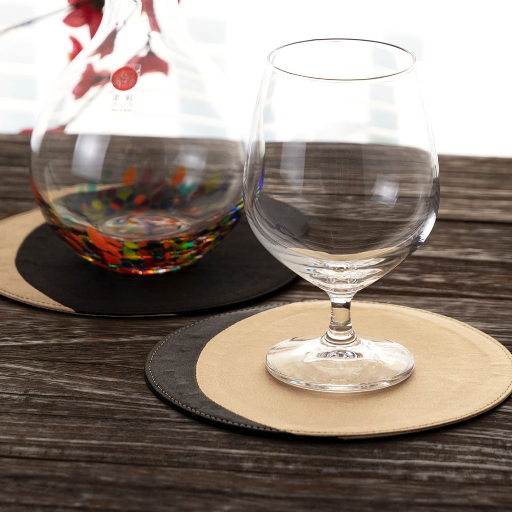 百道発信 かぐ夜 三日月サークルS ゴールド×ブラック (IKI-1500) リバーシブルコースター φ14cm 福岡県の布製品 Fabric coaster Fukuoka craft