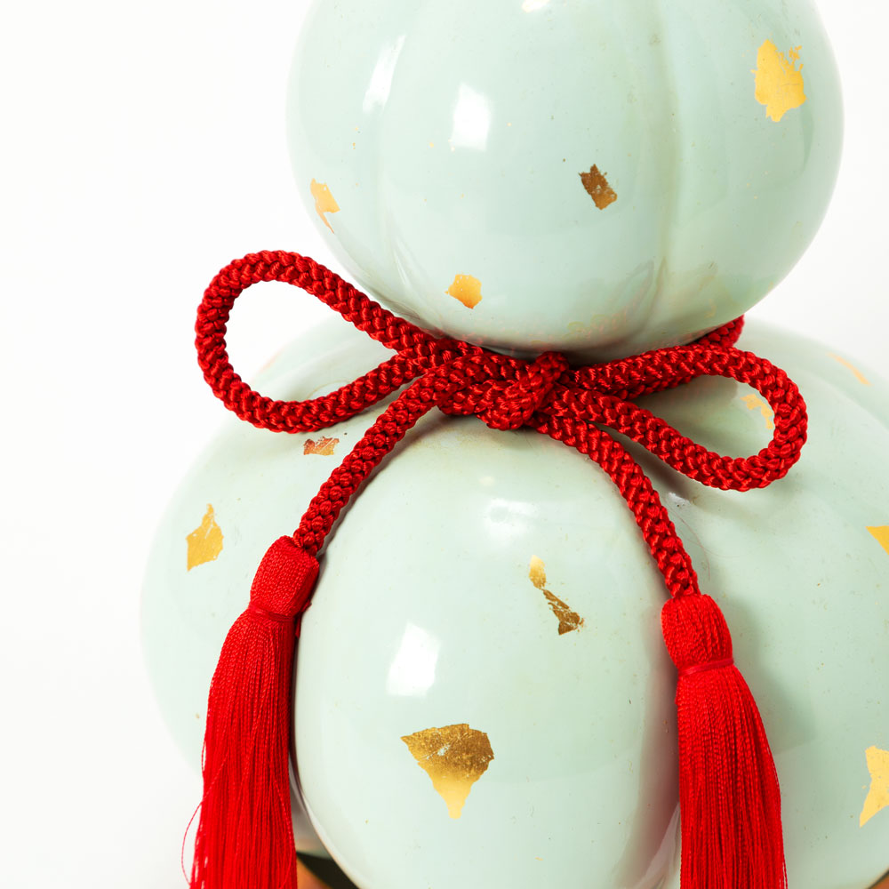 上州瓢箪 ひょうたんの置物024 青磁箔 高さ19cm 金箔貼り加工