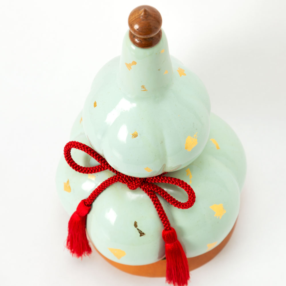 上州瓢箪 ひょうたんの置物024 青磁箔 高さ19cm 金箔貼り加工仕上げ