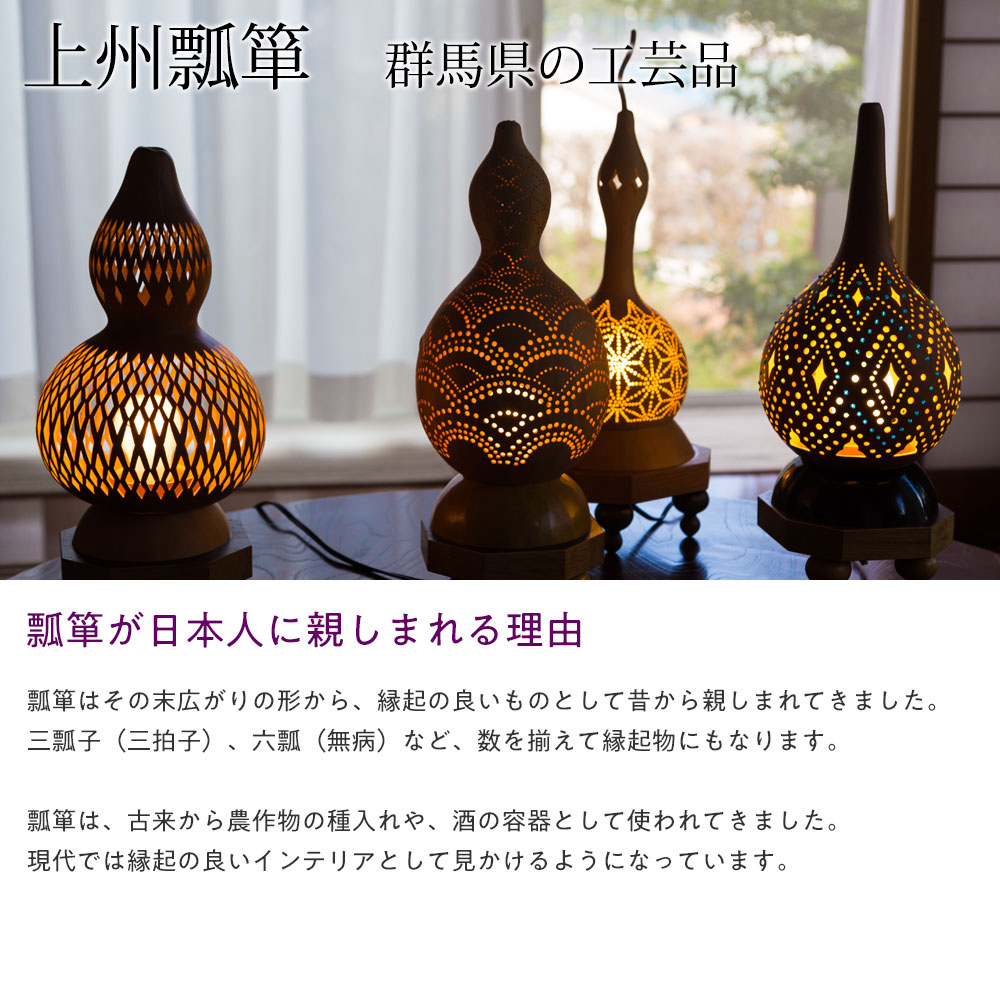 上州瓢箪 行灯 ランプシェード018 青海波 高さ36cm ひょうたんから作られたインテリアライト 群馬県の工芸品 作者:天笠修次 Lamp shade of gourd, Gunma craft