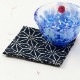 百道発信　藍文様　8cmミニコースター　8×8cm　福岡県の布製品　和文様　和風　あられ／青海波／麻の葉　綿100%　日本製　Fabric coaster  Fukuoka craft