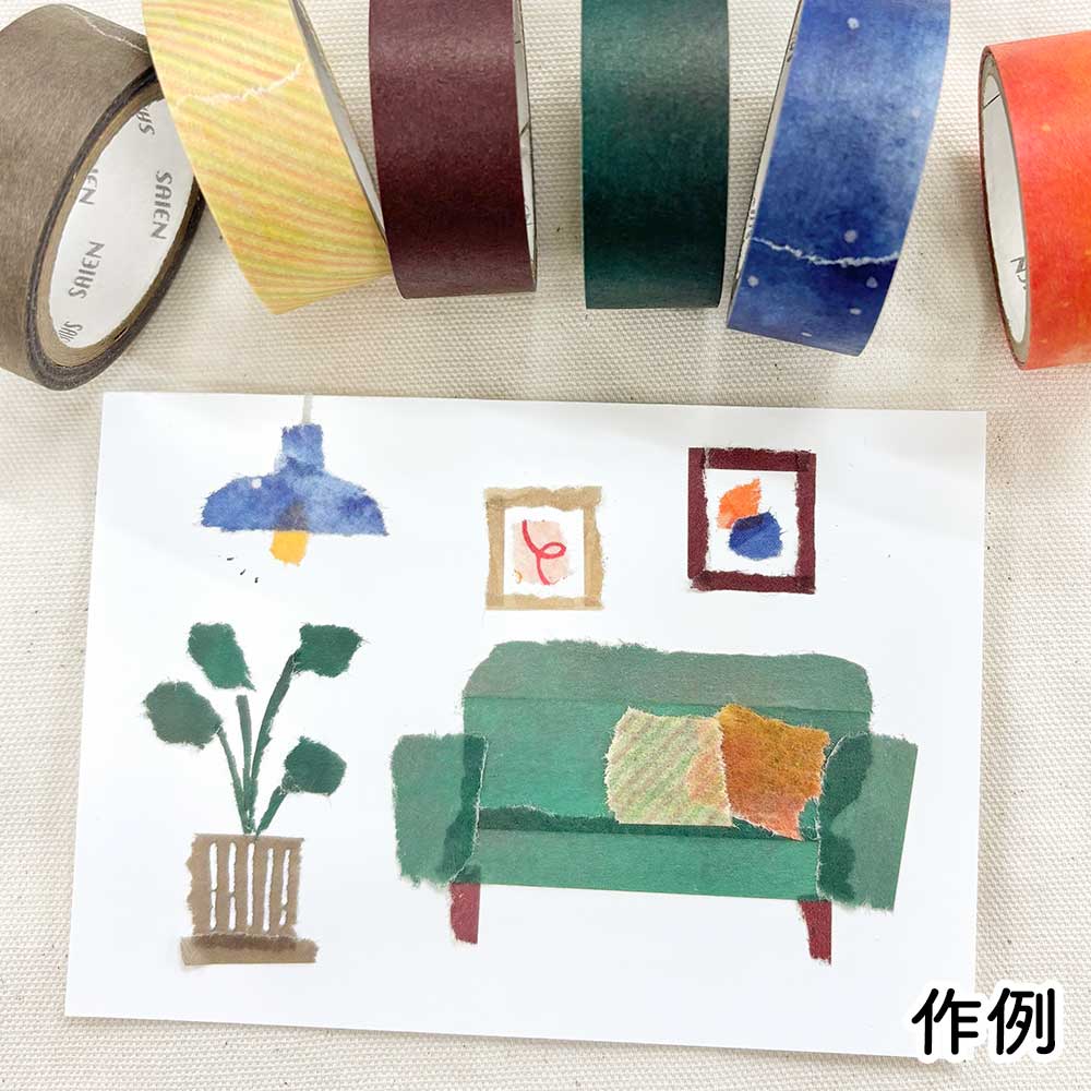 SAIEN＊ちぎり絵マスキングテープ　まとめ売り　田村美紀 カミイソ産商 SAIEN マスキングテープ 田村美紀 ちぎり絵 5柄