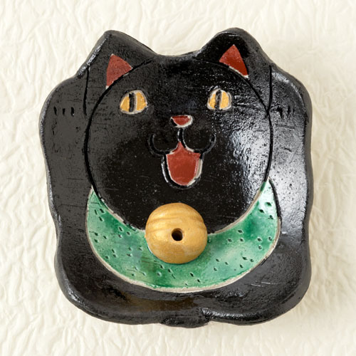 瀬戸焼 民芸香立て 黒猫 (K6208) 愛知県の工芸品 Seto-yaki Incense