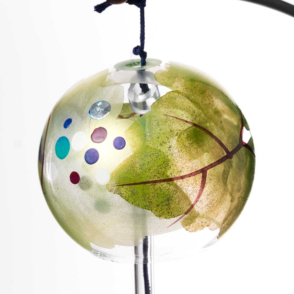 舟型 会津桐卓上風鈴・置き風鈴 野ぶどう ガラス風鈴 蒔絵を施した