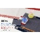 百道発信　縁結び　コースター (IKI-1534)　11×11cm　福岡県の布製品　和文様　鹿の子柄　和風の布製マット　コップ敷き　青×紺／白×赤　リネン・綿　日本製　Fabric coaster  Fukuoka craft