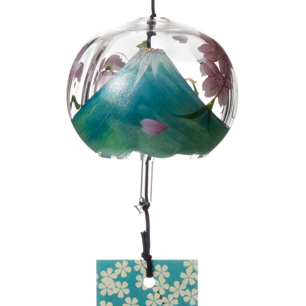 木之本 ぎやまん匠風鈴 富士桜 クリスタルガラス 蒔絵を施したハンドクラフト製 和風和柄のウィンドチャイム 日本製 福島県の工芸品