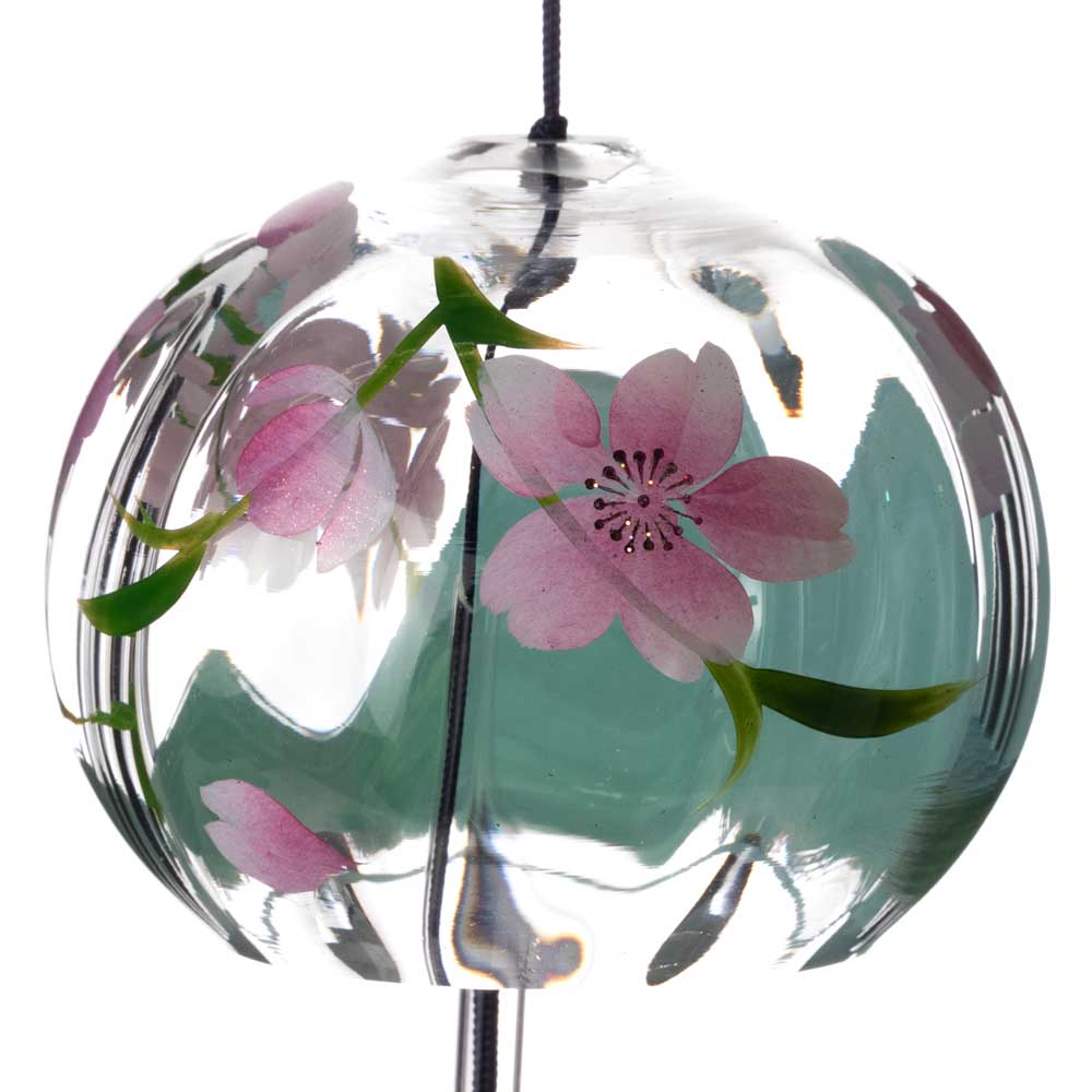 木之本 ぎやまん匠風鈴 富士桜 クリスタルガラス 蒔絵を施したハンドクラフト製 和風和柄のウィンドチャイム 日本製 福島県の工芸品