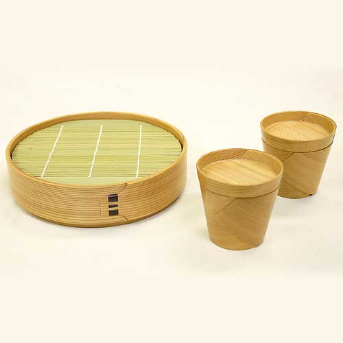 大館曲げわっぱ ざるせいろ・そばちょこセット (薬味皿付き) 作者:伝統工芸士・栗盛俊二 Odate Magewappa Zaruseiro & Sobachoko set