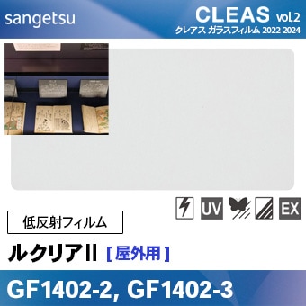 低反射フィルム GF1402-2, GF1402-3 [ルクリアⅡ EX] (外貼り用) サンゲツ 飛散防止/UV/防虫忌避/ハードコート m販売