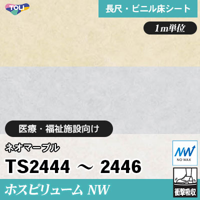 ホスピリュームNW 2㎜厚 医療福祉施設向け TS2444～2446 [ネオマーブル] 衝撃吸収・耐動荷重 東リ 発泡ビニル床シート m販売