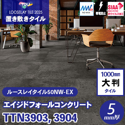 TTN3903 TTN3904 [エイジドフォールコンクリート] 1000×1000×5mm厚 ワックス不要 東リ 置き敷きタイル ルースレイ50NW-EX（Vol.2） ケース販売