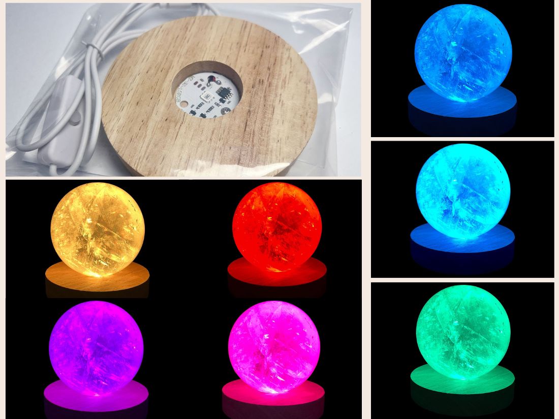 LEDライト付き木製台座Mサイズレインボー色　アソート