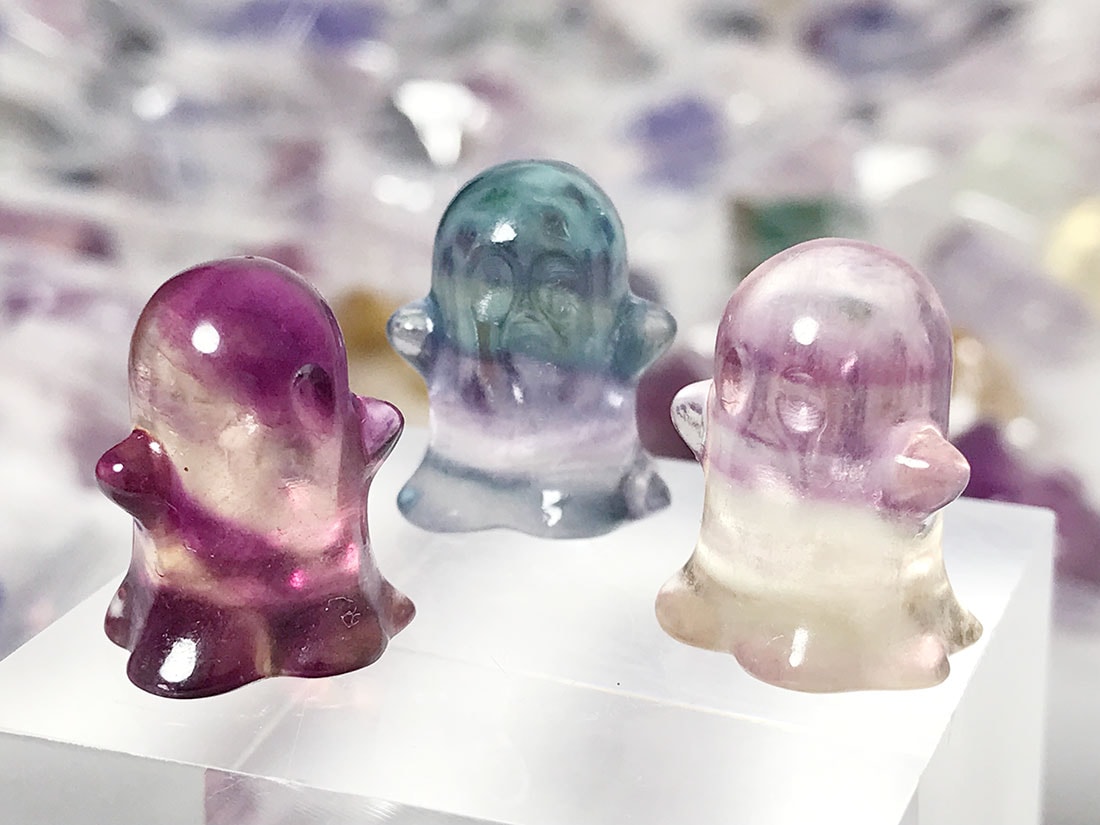 フローライト アニマル彫刻 ちびおばけ 3個セットアソート