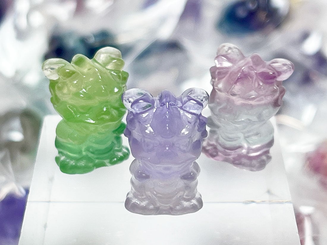 フローライト アニマル彫刻 ちびドラゴン 10個セット アソート