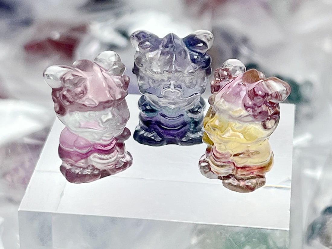 フローライト アニマル彫刻 ちびドラゴン 100個セット アソート