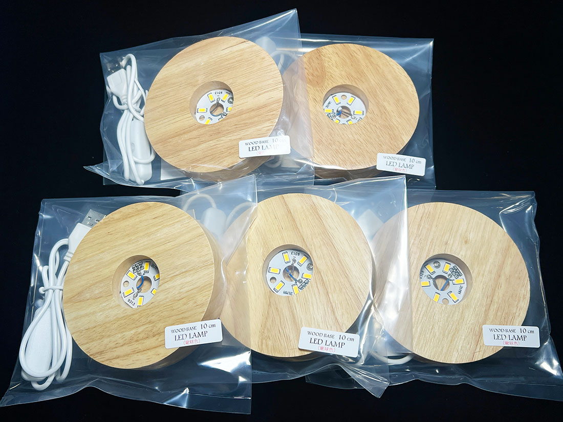 LEDライト付き木製台座Mサイズ電球色5個セット アソート