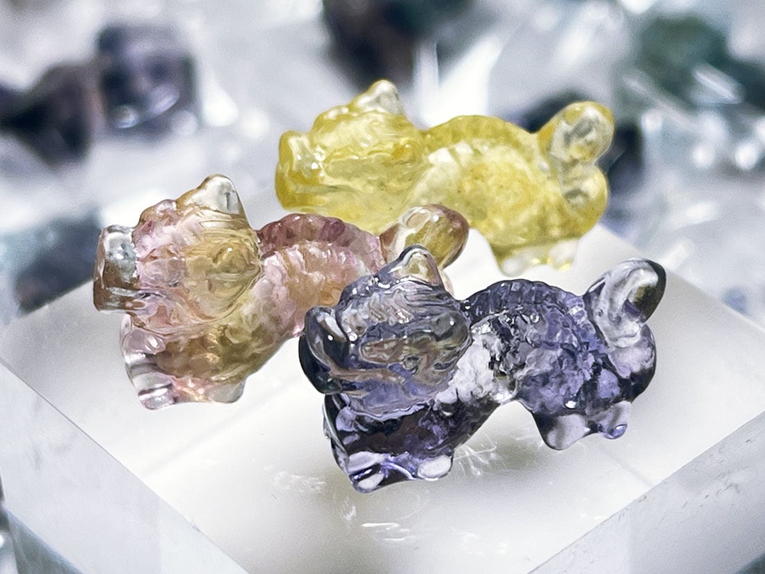 フローライト アニマル彫刻 ミニドラゴン 3匹セットアソート