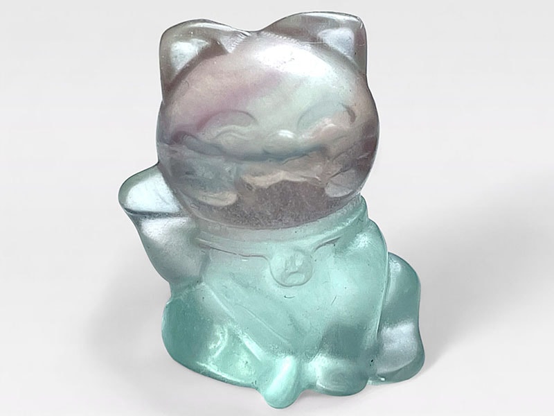 フローライト アニマル彫刻 招き猫