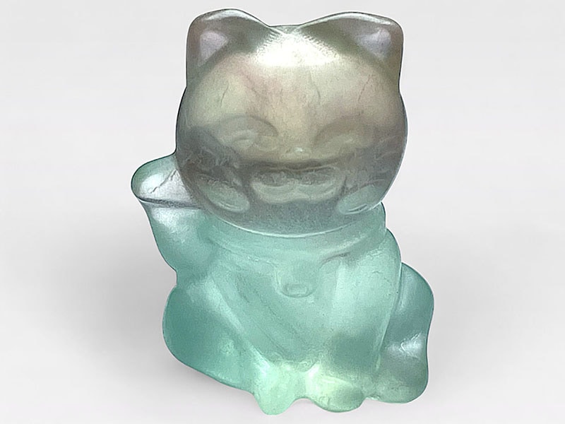 フローライト アニマル彫刻 招き猫