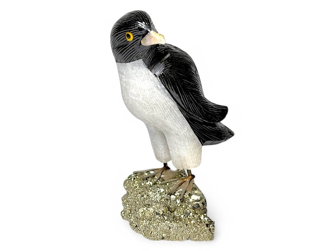 ペルー産 鳥彫刻 ＆ 天然石 (ペンギン)