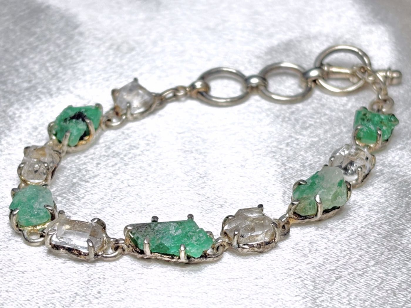 鉱物ジュエリーブレスレット ( エメラルド × ハーキマーダイヤモンド )