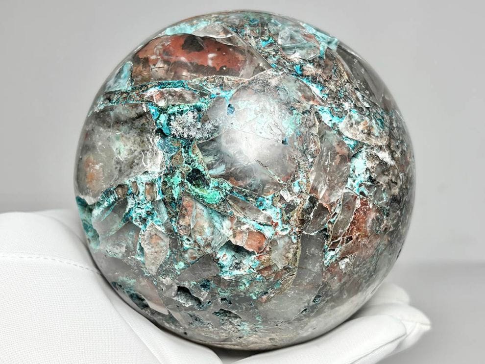ペルー産 クリソコラ on クォーツ 101mm 丸玉 / Chrysocolla on Quartz