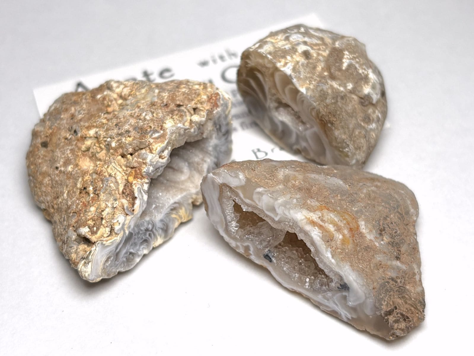 ブラジル産 アゲートwithドゥルージークォーツ ジオード 3個セット / Agate with Durzy Quartz