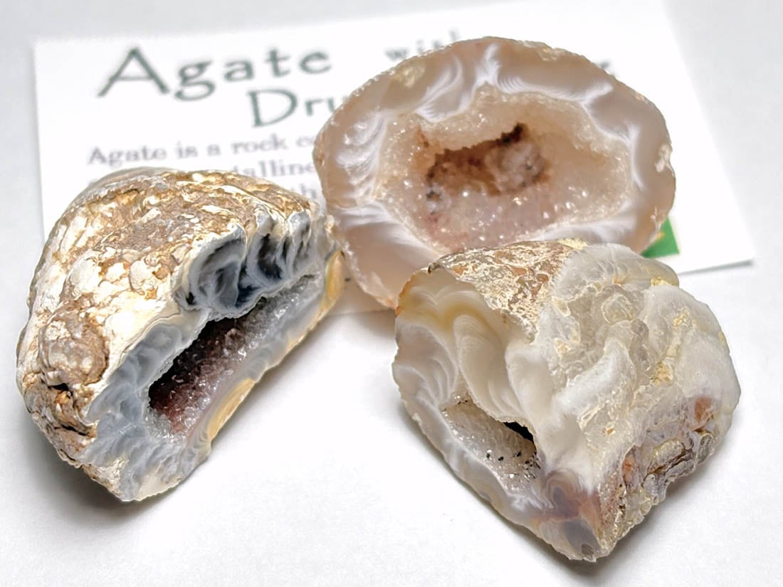 ブラジル産 アゲートwithドゥルージークォーツ ジオード 3個セット / Agate with Durzy Quartz