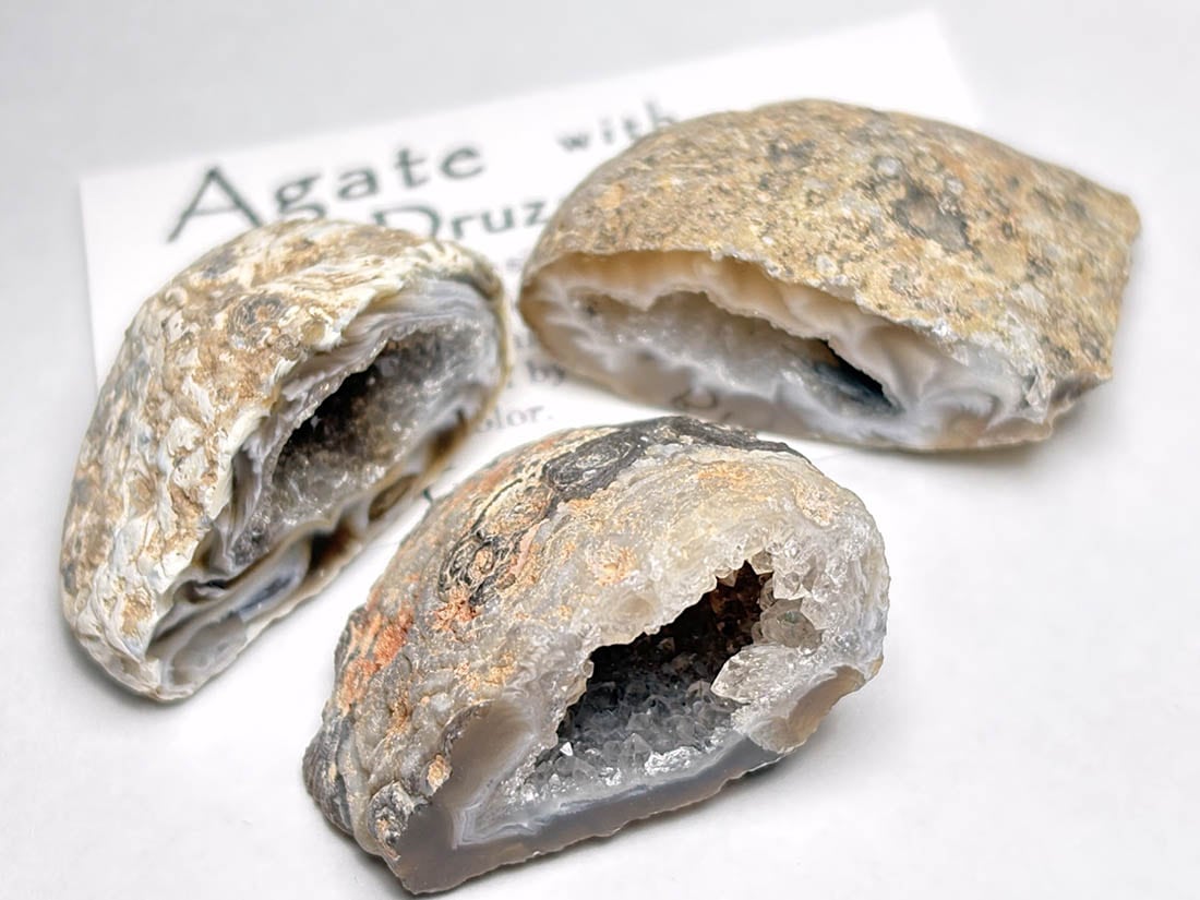 ブラジル産 アゲートwithドゥルージークォーツ ジオード 3個セット / Agate with Durzy Quartz