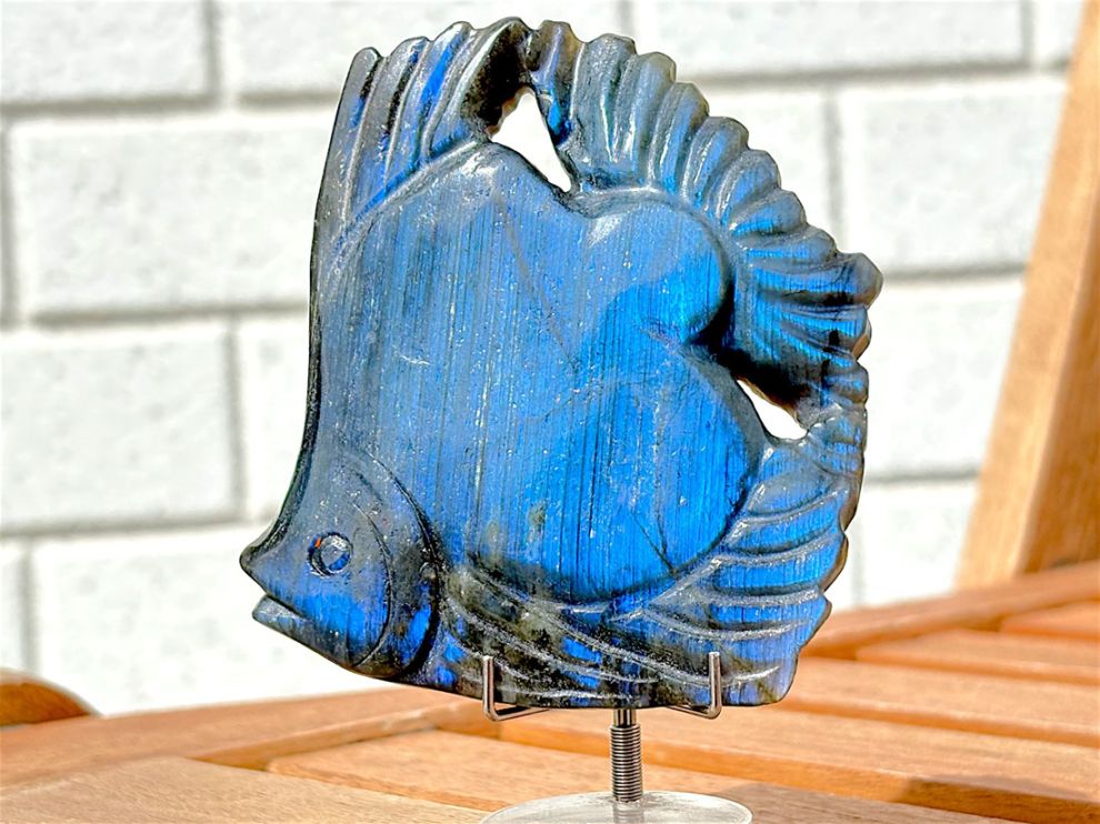 ラブラドライト エンゼルフィッシュ ポリッシュ彫刻 / Labradorite