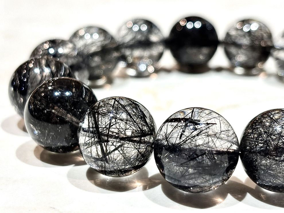 ブラックルチルクォーツ  (ブラックトルマリンinクォーツ) 16mm ブレスレット / Black Tourmaline in Quartz
