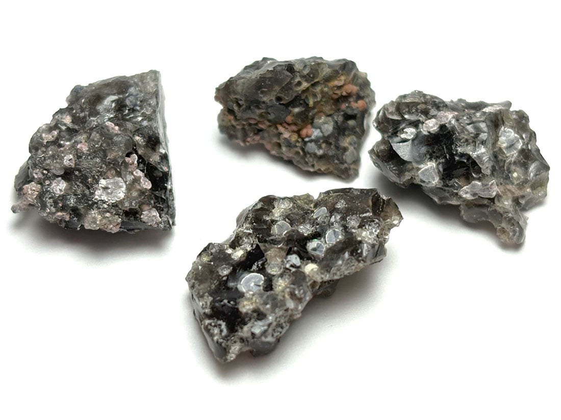 長野県産 黒曜石(クリストバライト共生)  4個セット / Obsidian & Cristobalite