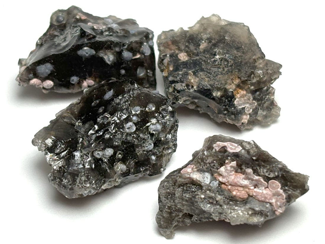 長野県産 黒曜石(クリストバライト共生)  4個セット / Obsidian & Cristobalite