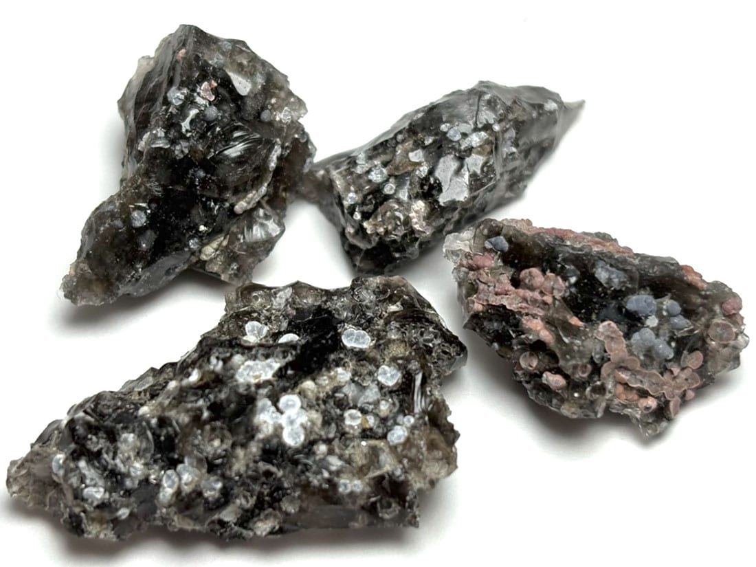 長野県産 黒曜石(クリストバライト共生)  4個セット / Obsidian & Cristobalite