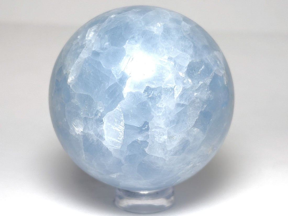 ブルーカルサイト丸玉95mm ブルーカルサイト丸玉スフィア - 約95mm【台座付】 | 天然石置物