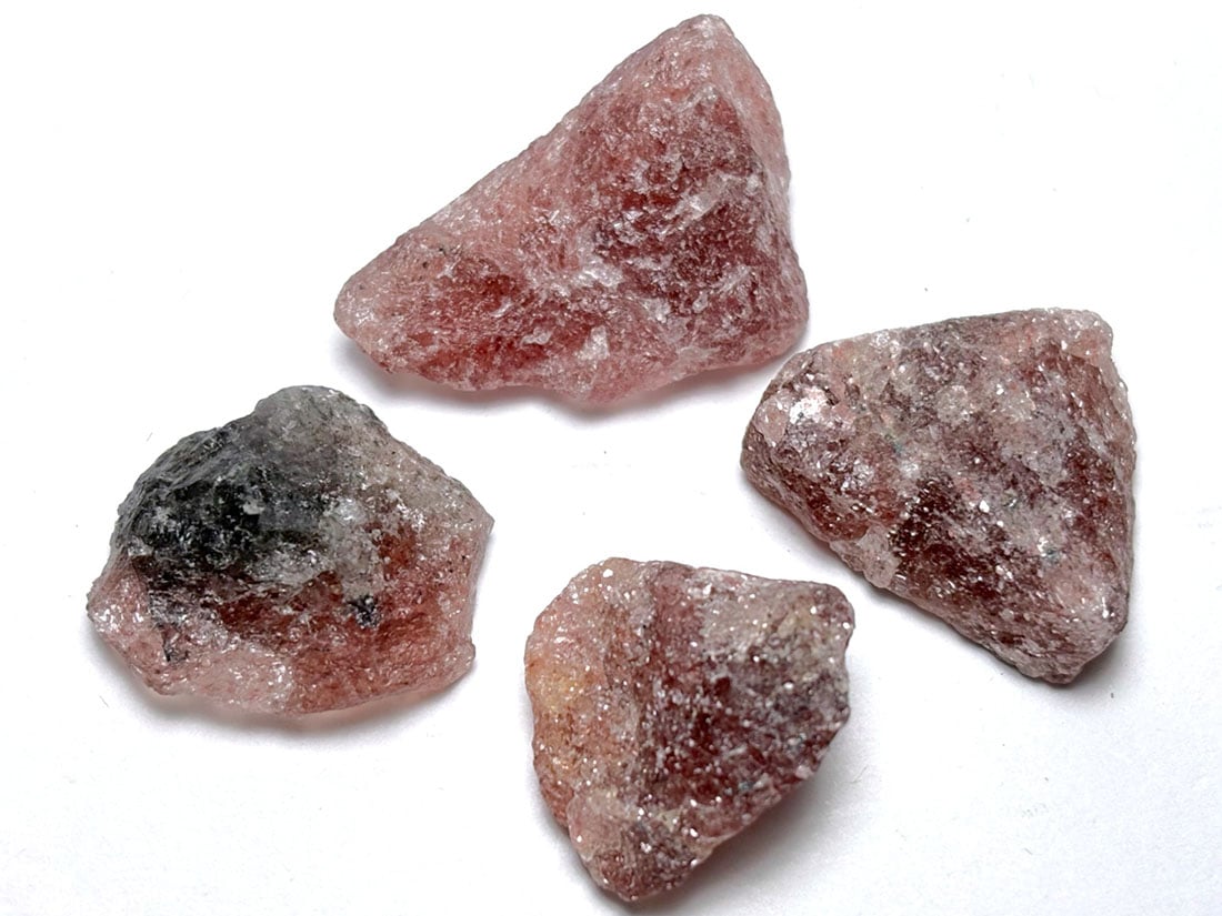 タンザニア産 チェリー タンジュリンクォーツ ラフ 4個セット (ピンクマイカinクォーツ) /Cherry Tanzurine Quartz