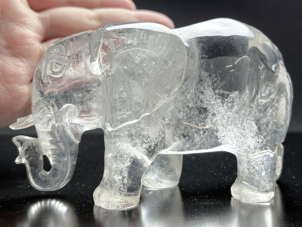水晶 エレファント彫刻 