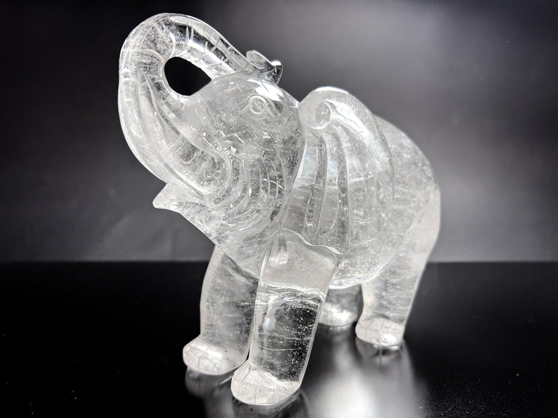 水晶 エレファント彫刻 