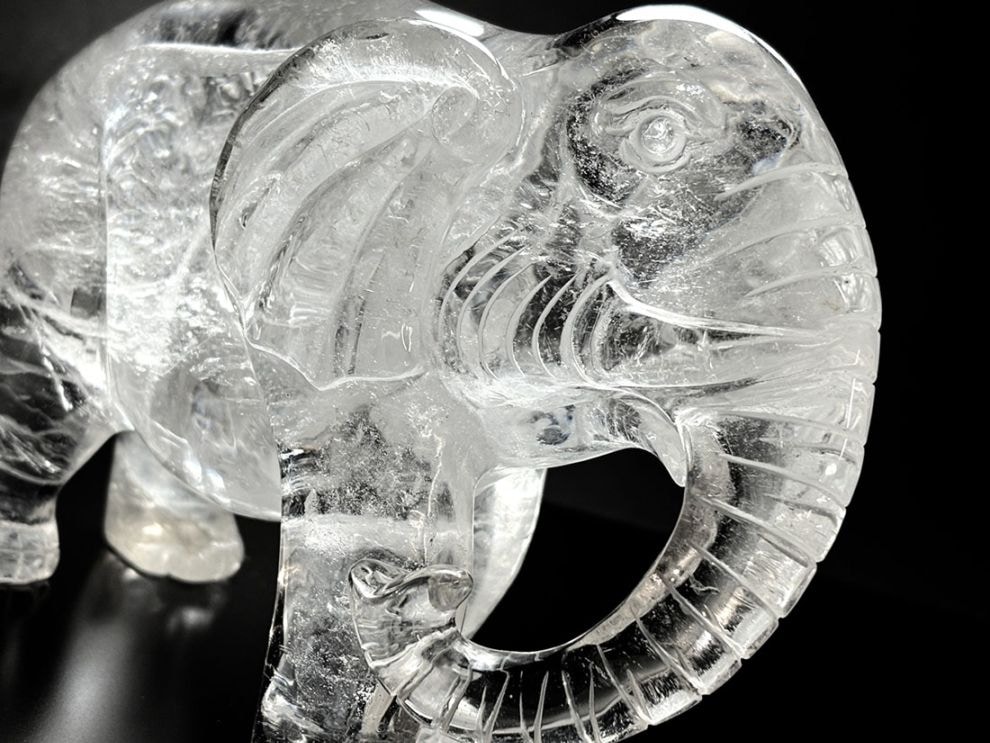 水晶 エレファント彫刻 