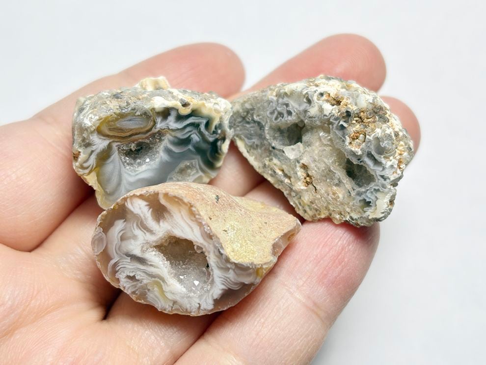 ブラジル産 アゲート with ドゥルージークォーツ ジオード  3個セット / Agate with Durzy Quartz