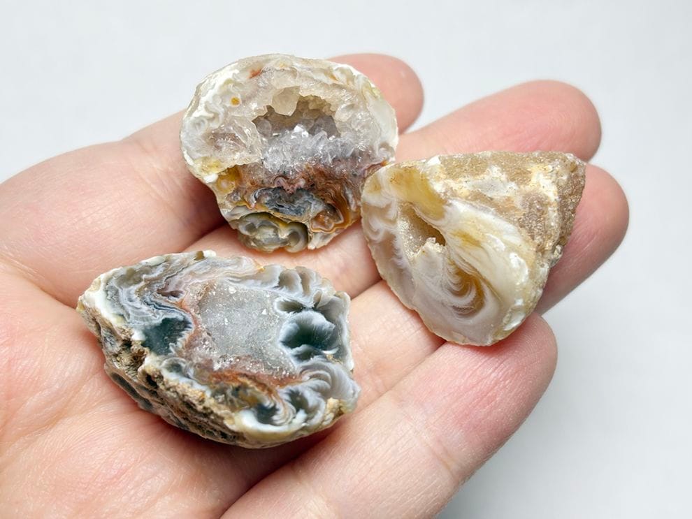 ブラジル産 アゲート with ドゥルージークォーツ ジオード  3個セット / Agate with Durzy Quartz