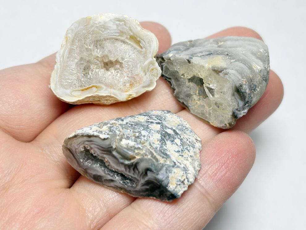 ブラジル産 アゲート with ドゥルージークォーツ ジオード  3個セット / Agate with Durzy Quartz