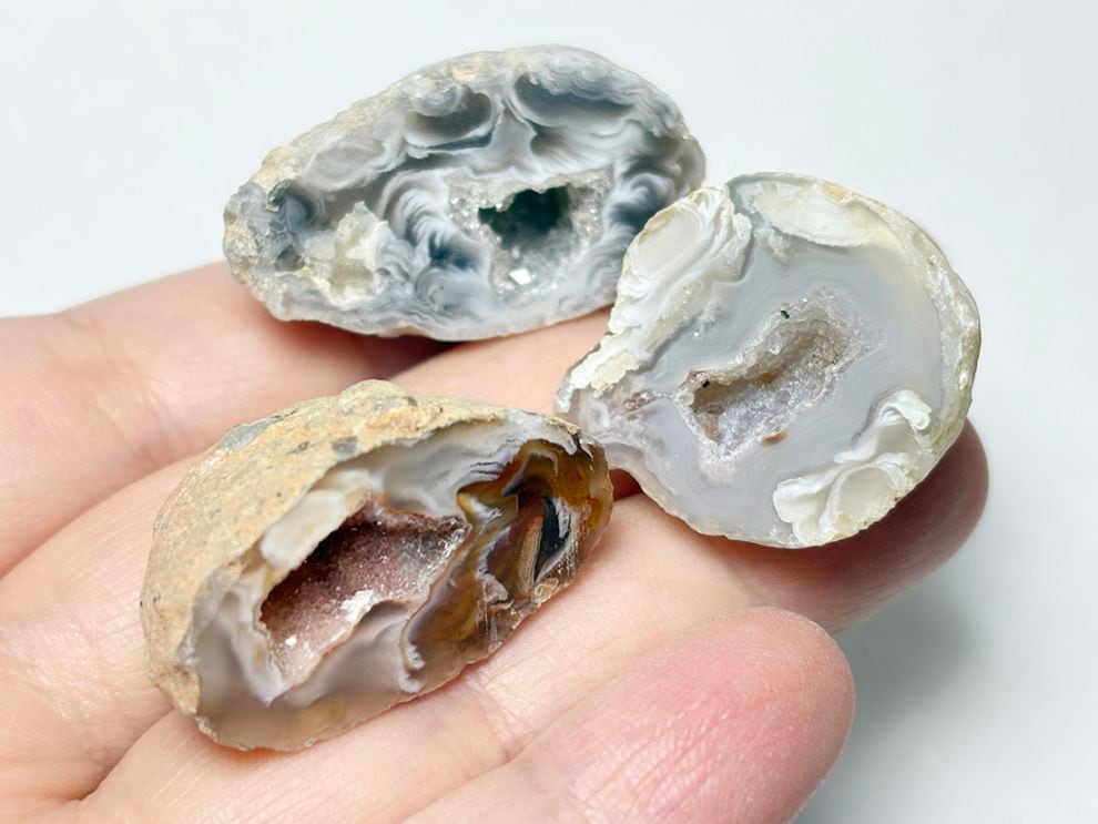 ブラジル産 アゲート with ドゥルージークォーツ ジオード  3個セット / Agate with Durzy Quartz