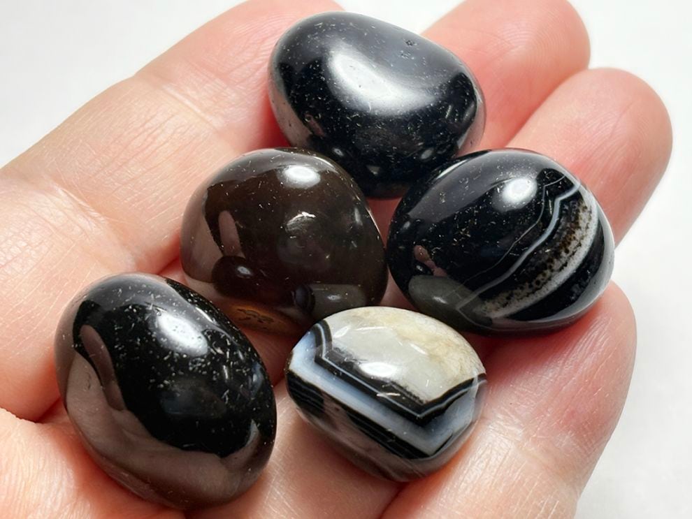 ブラックアゲート ( オニキス ) タンブル 5個セット /Black Agate 