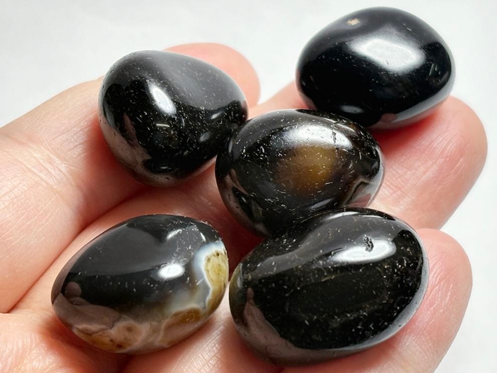 ブラックアゲート ( オニキス ) タンブル 5個セット /Black Agate 