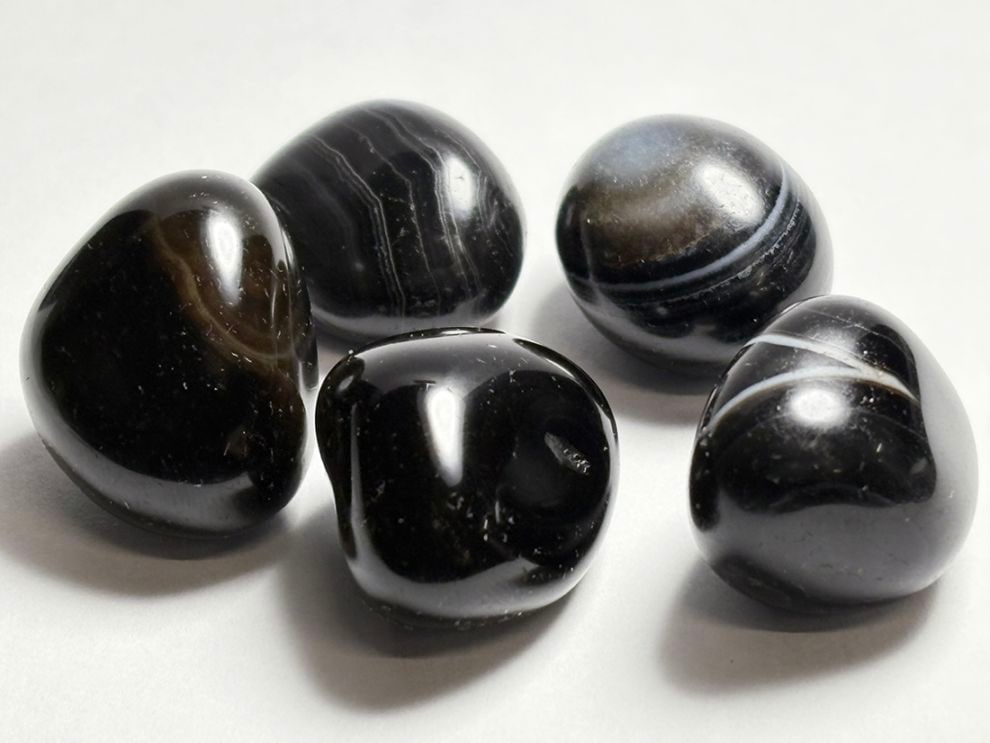 ブラックアゲート ( オニキス ) タンブル 5個セット /Black Agate 