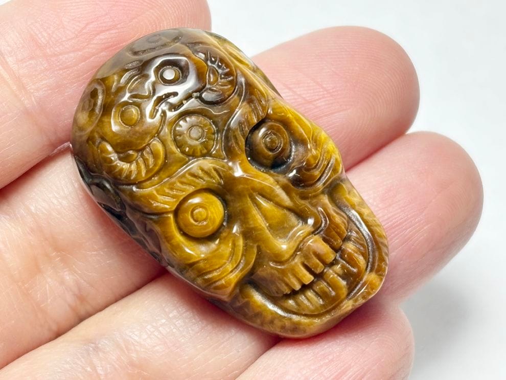 タイガーアイ スカル彫刻